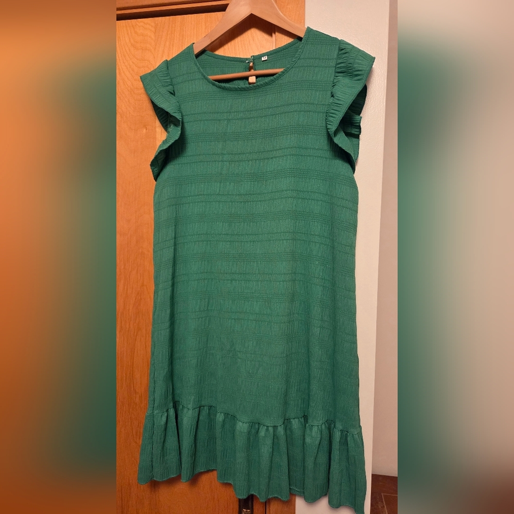 SHEIN Green Ruffle Sleeve Dress